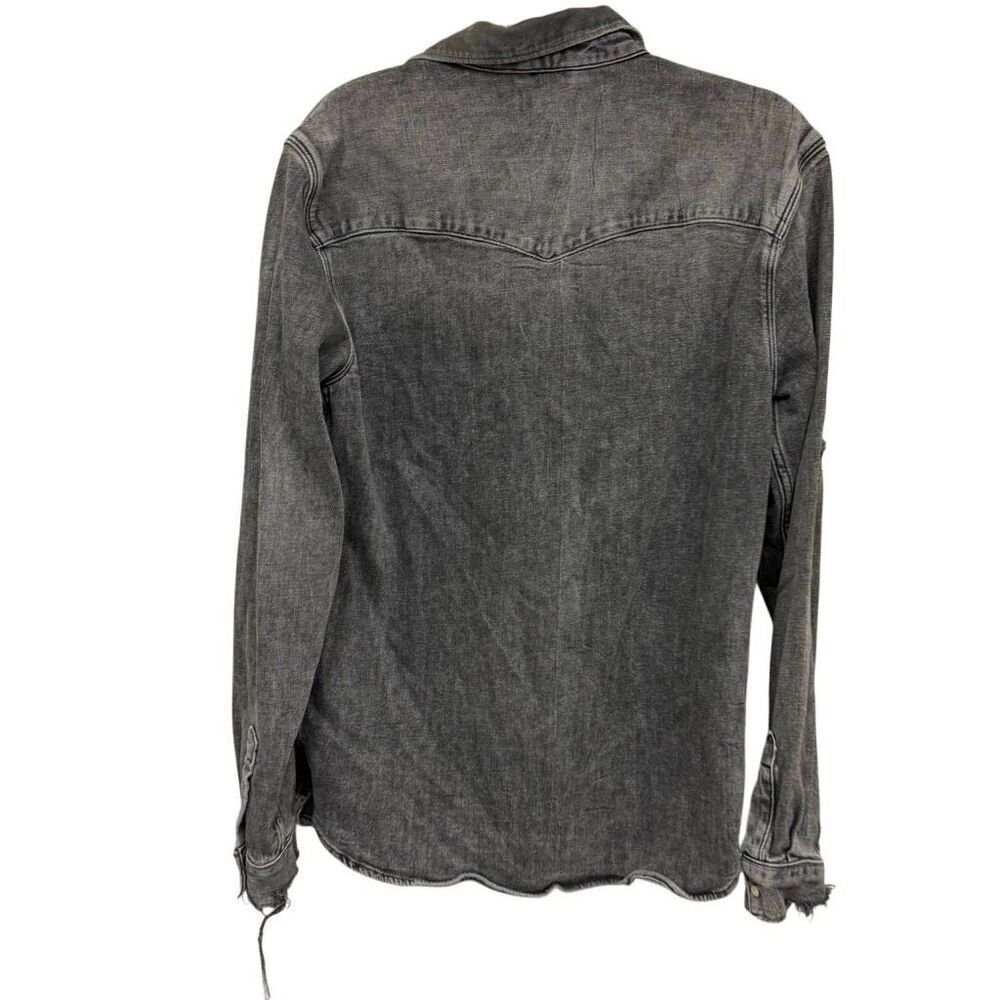 AllSaints Glockeley slim fit western denim shirt in a distressed gray wash size - Picture 2 of 4